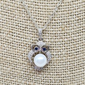 Vantel Pearls Sterling Silver Owl Necklace